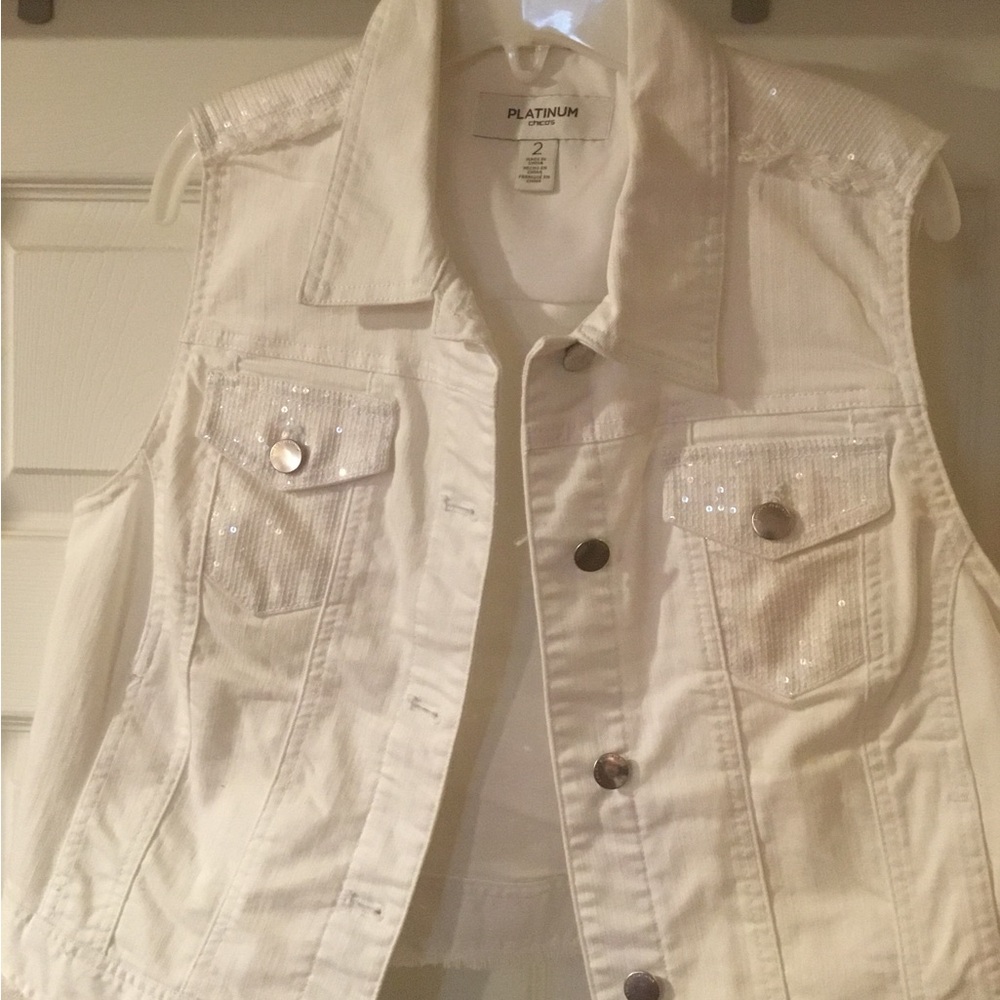 Chico's White Denim Vest with Sequin Accents - Picture 9 of 11